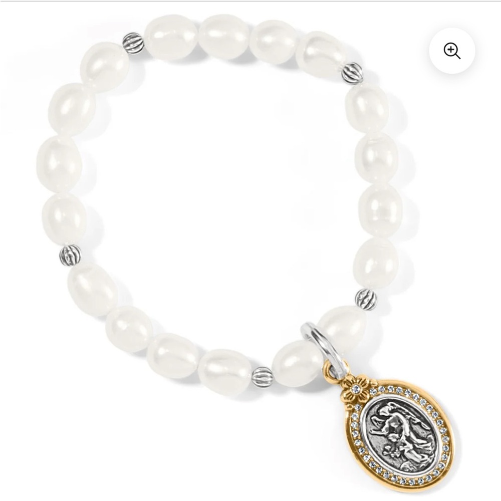 Brighton Art & Soul Guardian Angel Medal  Pearl Stretch Bracelet Silver-Pearl